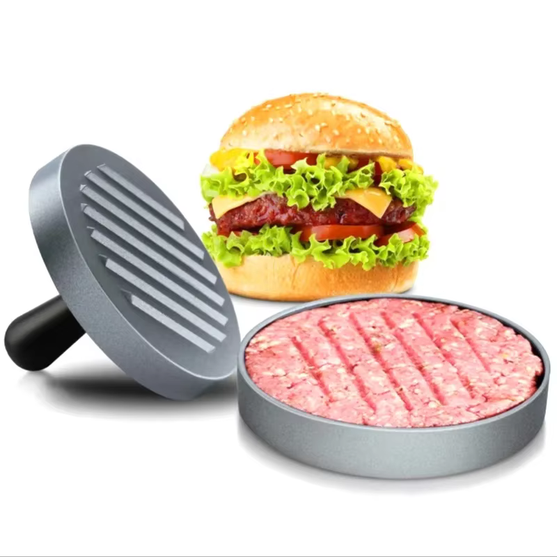 Presse à hamburgers ronde en alliage d'aluminium de haute qualité - Machine à préparer des hamburgers au bœuf pour des hamburgers parfaits