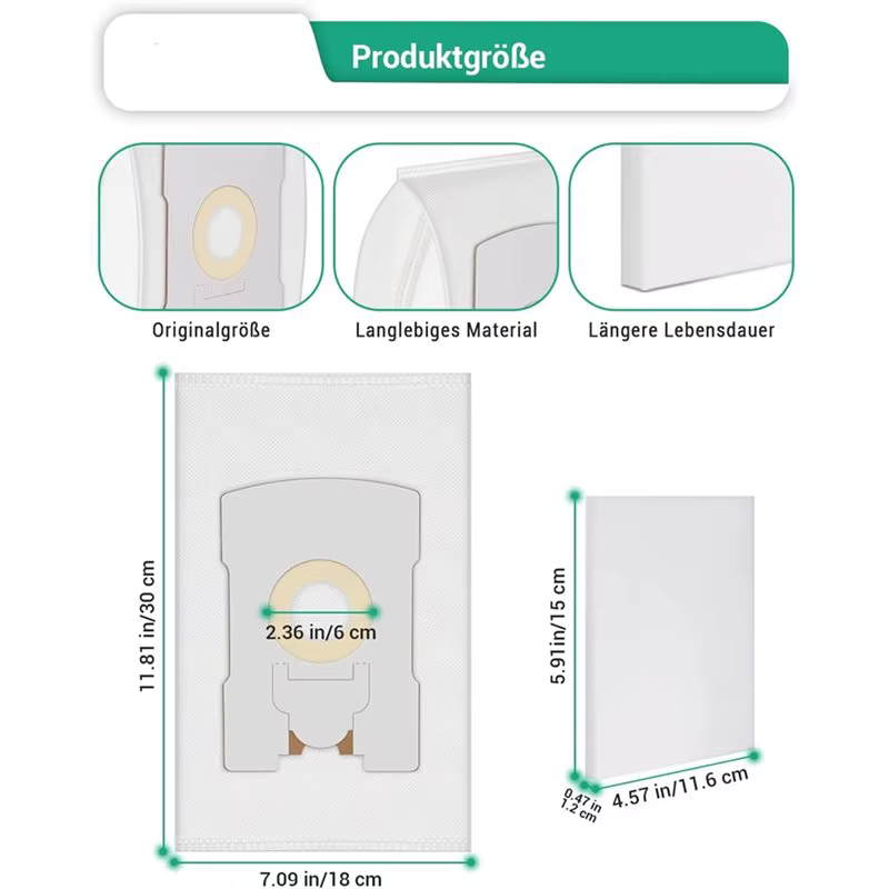 B59B, lot de 10 sacs pour aspirateur, compatibles avec les modèles Vorwerk Kobold VT265, VT270, VT300 et FP300, avec 2 filtres.
