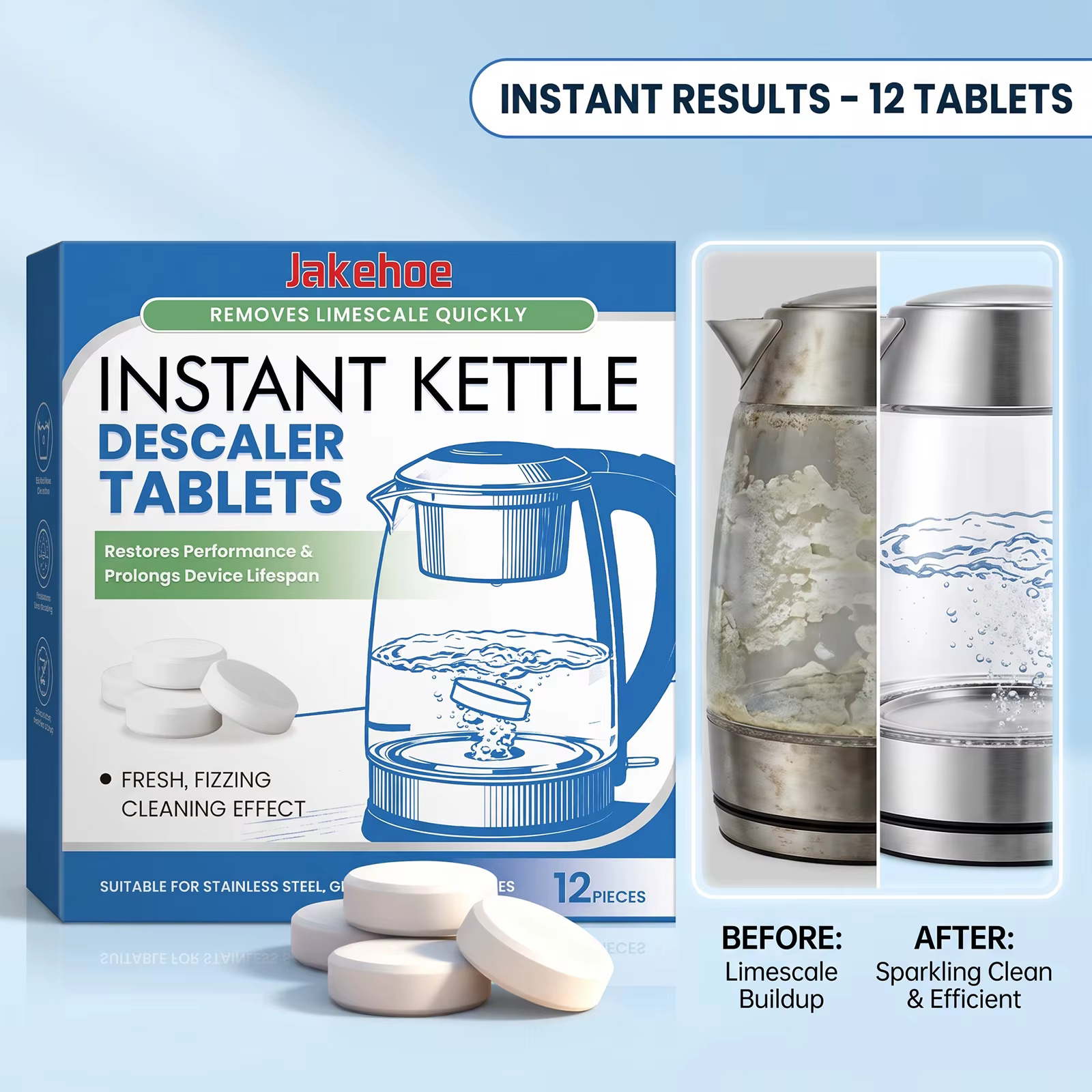 Pastilles effervescentes détartrantes pour bouilloire, nettoyant universel anti-taches pour chaudière et théière, traitement domestique contre le calcaire