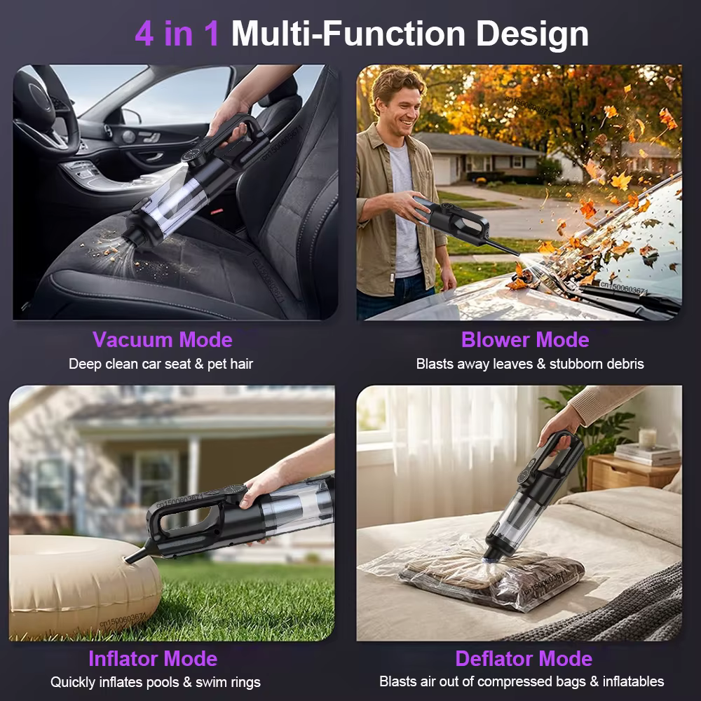 Aspirateur multifonction sans fil pour voiture, maison, poils d'animaux, dépoussiérage, 6 brosses