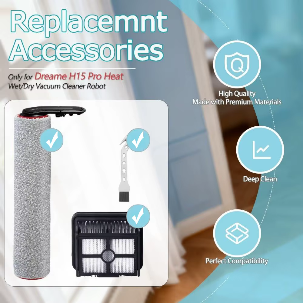 Pièces de rechange uniquement pour l'aspirateur vapeur DREAME H15 Pro (non compatible avec le H15 Pro) : brosses rotatives, filtres HEPA et brosse de nettoyage