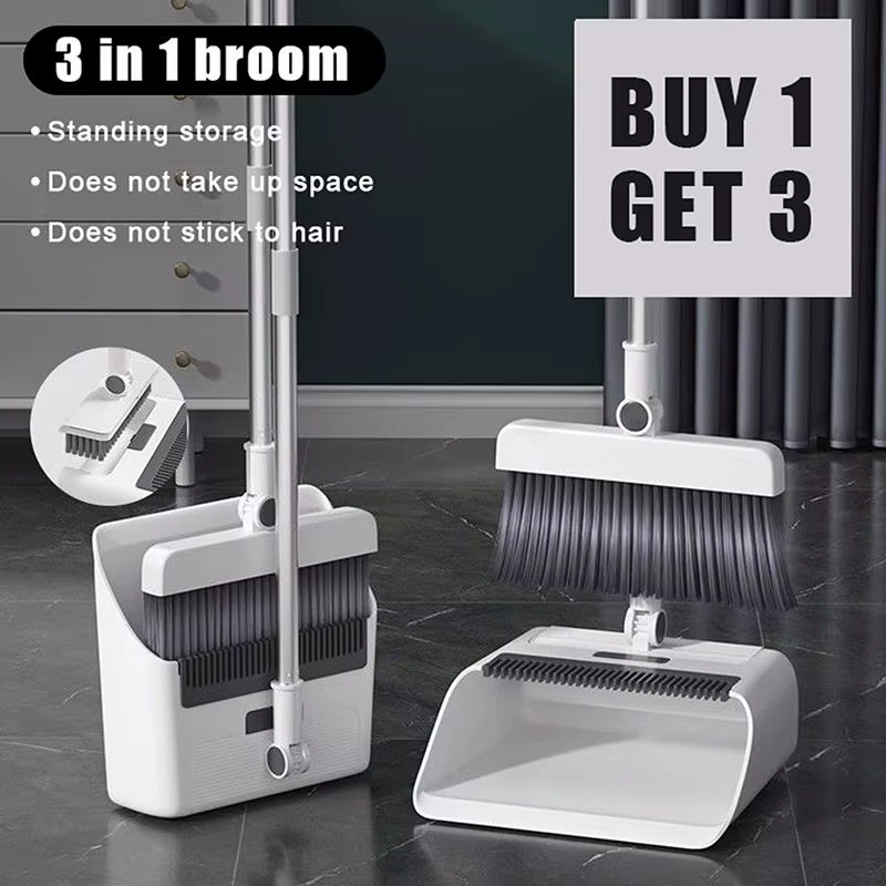 Nettoyage domestique simplifié avec un ensemble brosse à plancher et pelle à poussière 3 en 1 à long manche