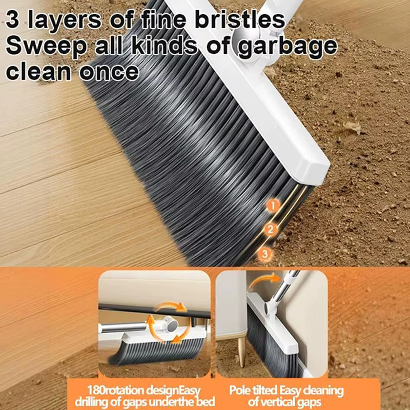 Nettoyage domestique simplifié avec un ensemble brosse à plancher et pelle à poussière 3 en 1 à long manche