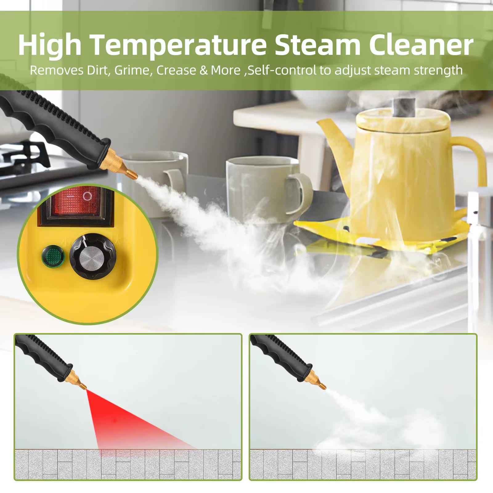 Nettoyeur vapeur électrique domestique 2600W, prise EU 220V, appareil de nettoyage portable à main pour voiture et cuisine avec brosse