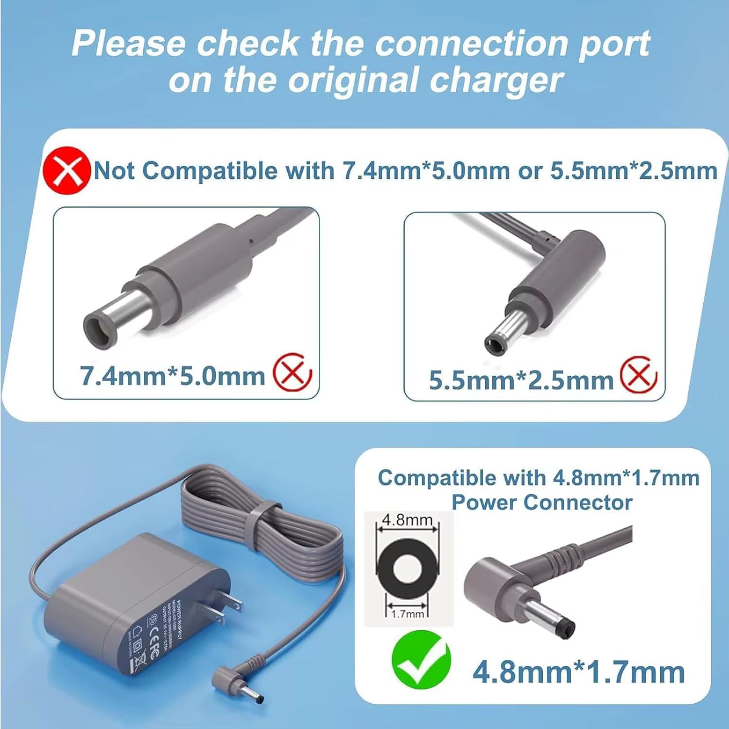 Chargeur 30.45V 1,1a pour aspirateur Dyson V10 V11 V12 V15 SV12 SV14 SV15 SV16 33W, adaptateur d'alimentation avec cordon de 1.8m