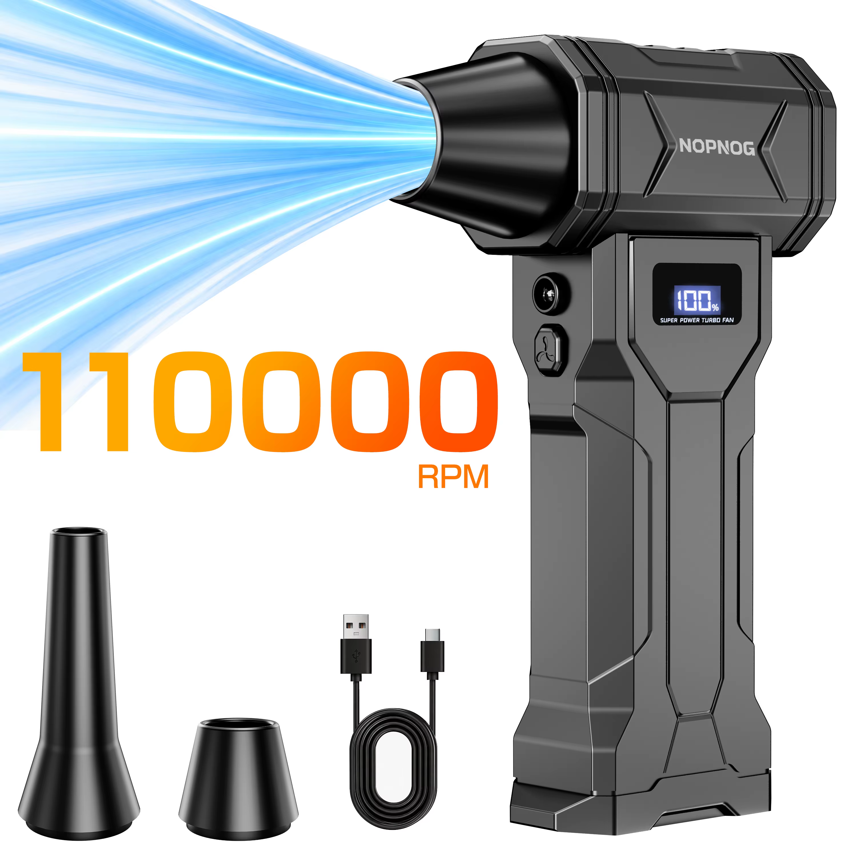 Souffleur de neige pour voiture, 4 vitesses, charge Type-C, 110000 tr/min, dépoussiéreur électrique, outil de nettoyage et de soufflage turbo Ventilateur souffleur portable