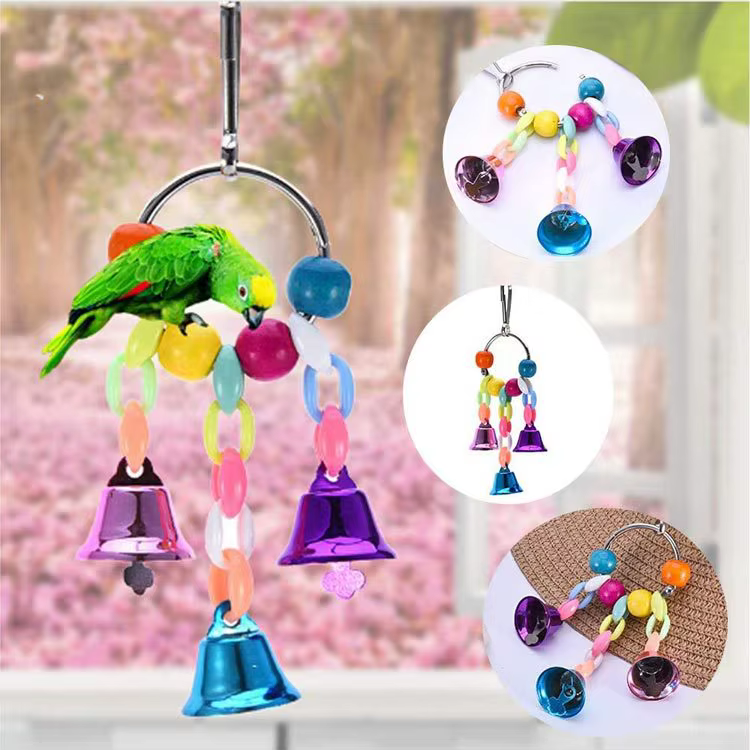 12 pièces Pack oiseau jouet Cage oiseau accessoires bois perroquet jouets oiseau jouet balançoire Suspension pont boule Cage cloches fournitures pour animaux de compagnie ensemble