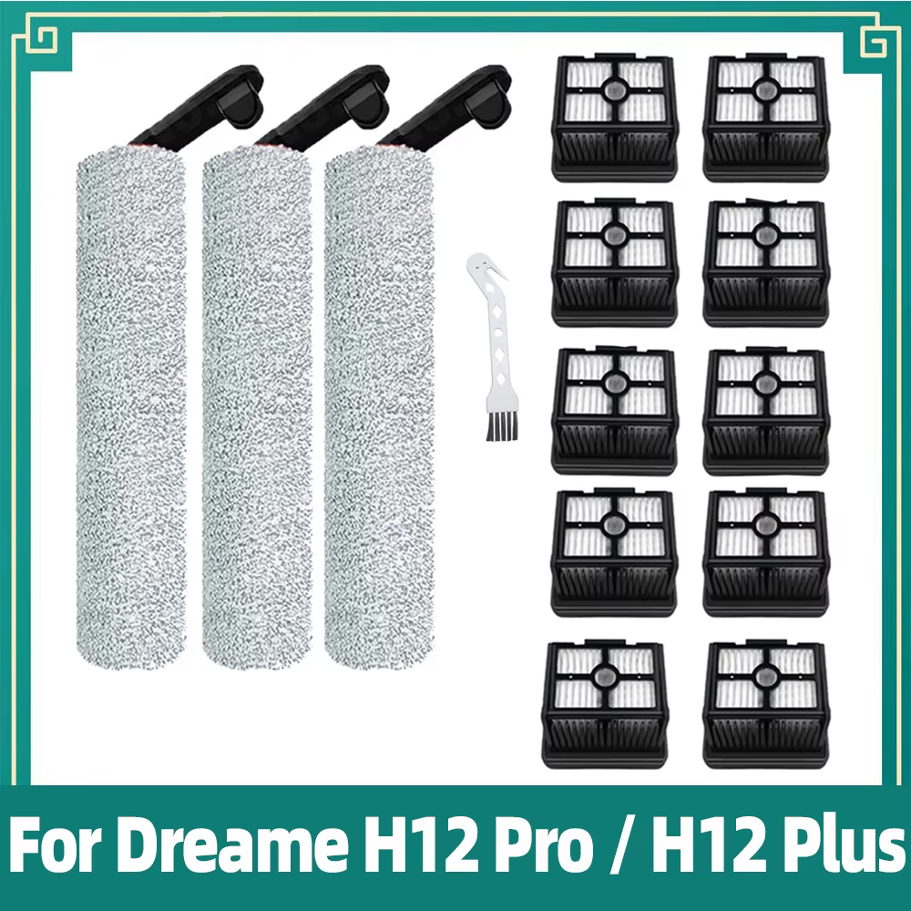 Adapté pour l'aspirateur Dreame H12 Pro / H12 Plus / H12 Dual / M13 Beta Brosse principale à rouleau souple Filtre HEPA Accessoires Pièces.