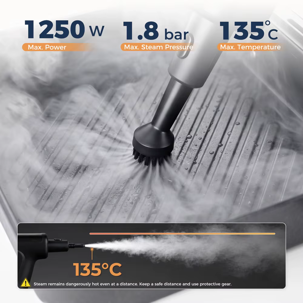 Nettoyeur vapeur ROUNY, chauffe rapidement en 20 secondes, 135 ° Nettoyeur vapeur léger et polyvalent C High-Temp Steam, avec cordon d'alimentation de 5 m
