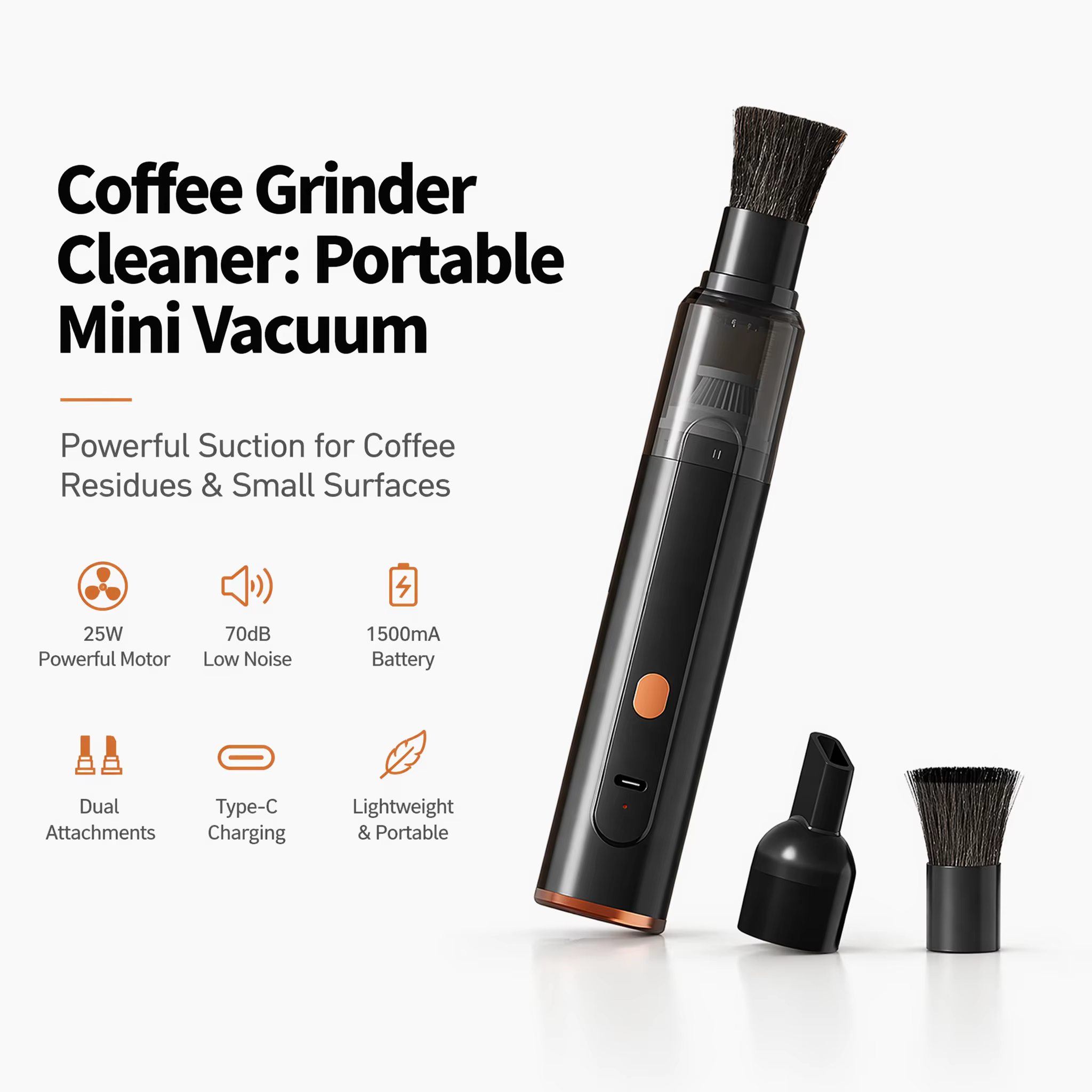 Nettoyeur de moulin à café portable, aspirateur avec une puissante aspiration pour un nettoyage rapide, dépoussiéreur électrique