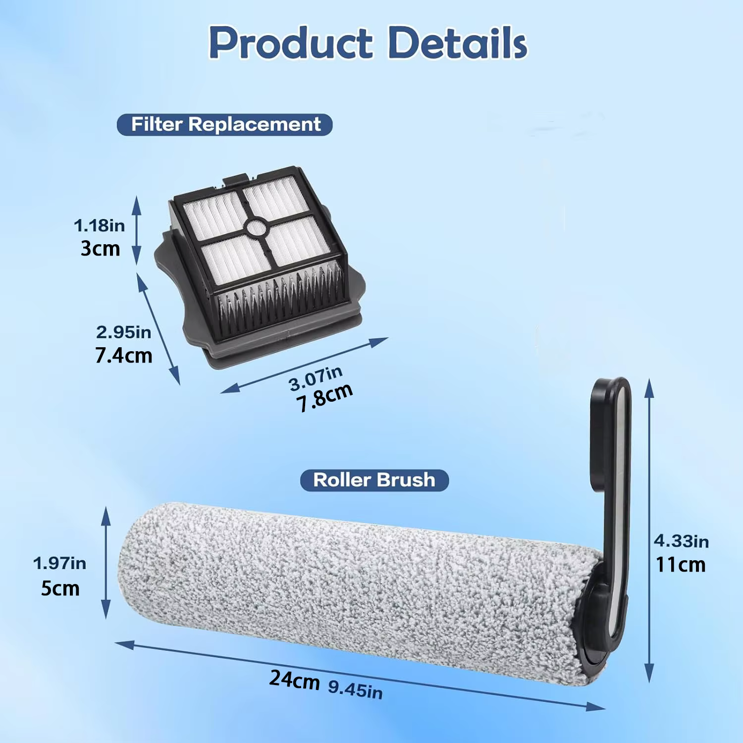 Ensemble de 4 pièces (2 rouleaux brosse + 2 filtres) pour Tineco Floor One S5/S5 Combo/S5 Pro