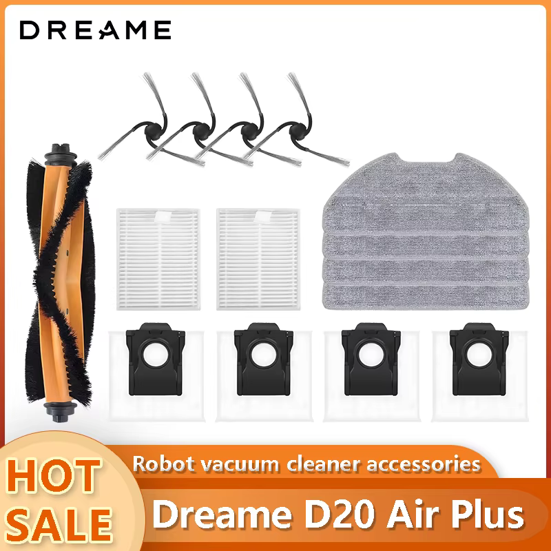 Accessoires pour aspirateur robot Derame D20 Air Plus : sac à poussière, brosse en caoutchouc, brosse latérale, filtre HEPA, chiffons de nettoyage, pièces de rechange