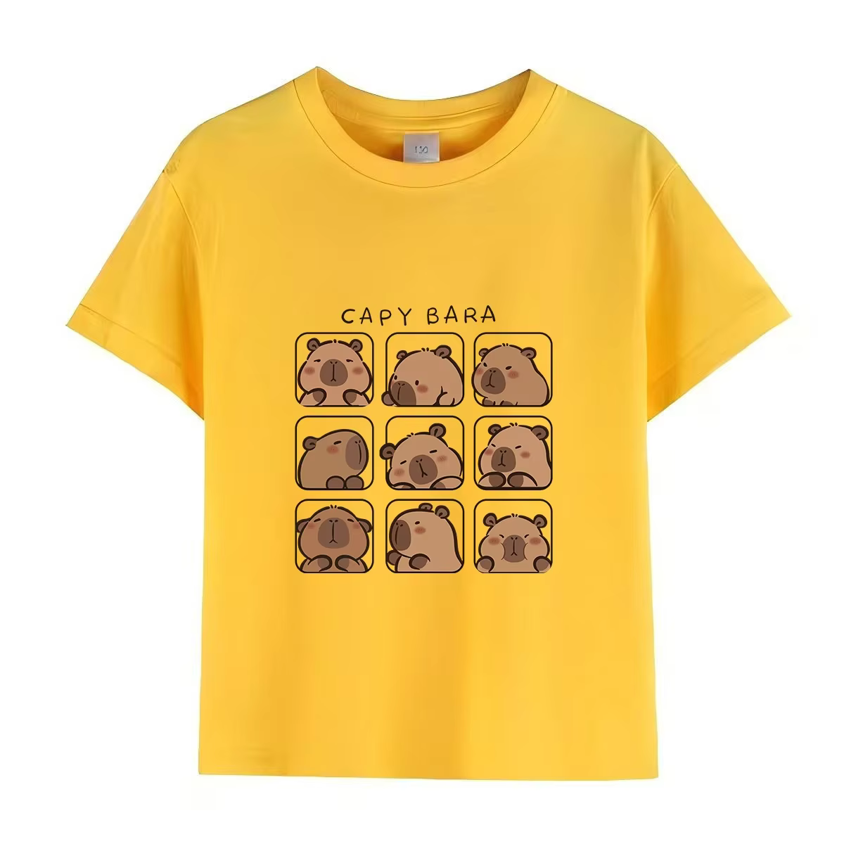T-shirt d'été pour enfants Capybara, imprimé dessin animé, 100% coton, manches courtes, col rond, haut décontracté pour filles, t-shirts tendance
