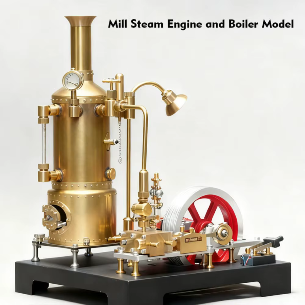 Kit de Modélisation de Machine à Vapeur Stationnaire SE-03, Modèle de Moteur à Vapeur Démarrable avec Chaudière, Générateur et Support Lumineux, Usinage CNC