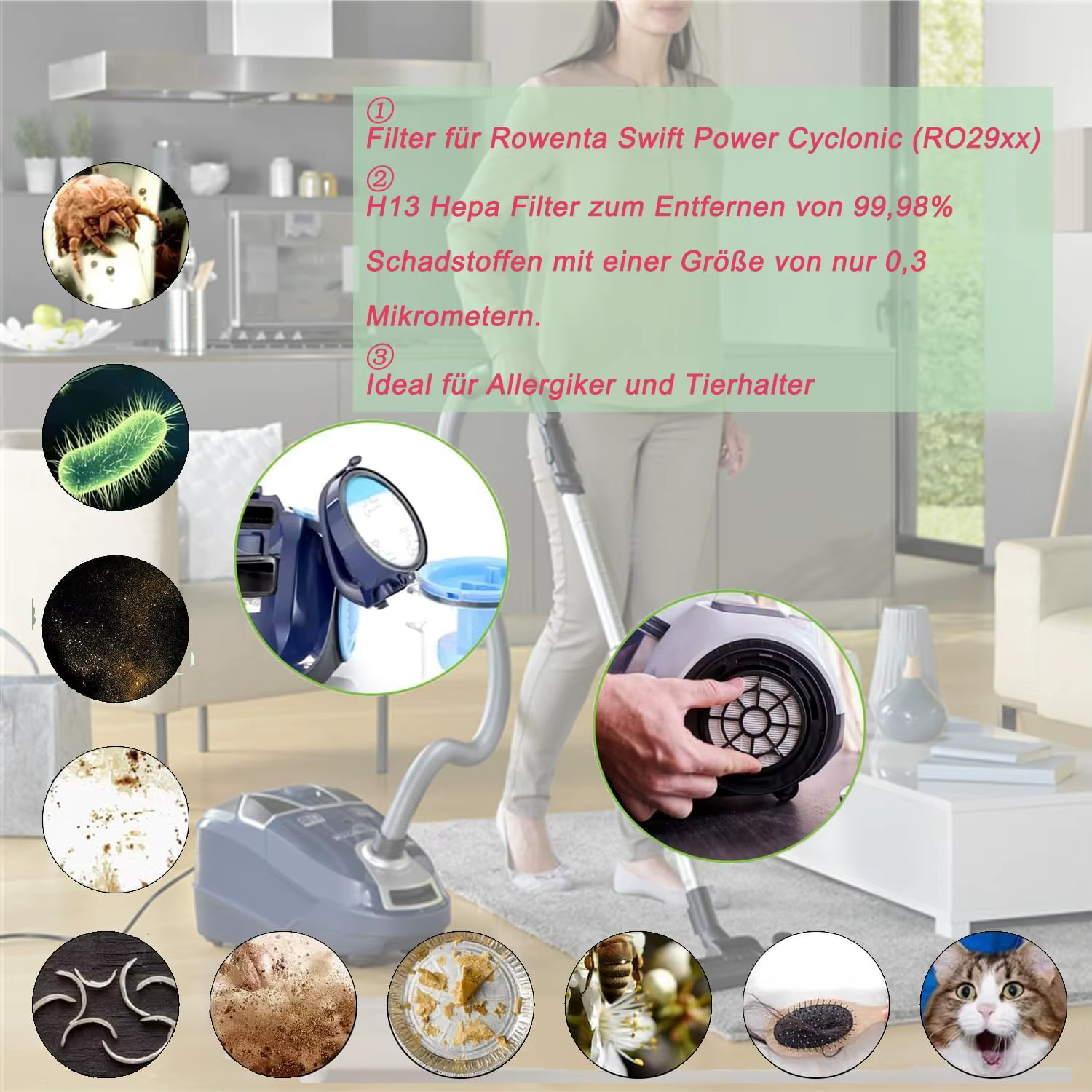 Filtre HEPA ZR904301 pour aspirateur Rowenta Swift Power Cyclonic RO29XX RO2910 RO2913 RO2915 RO2932 RO2933 RO2957 RO2981