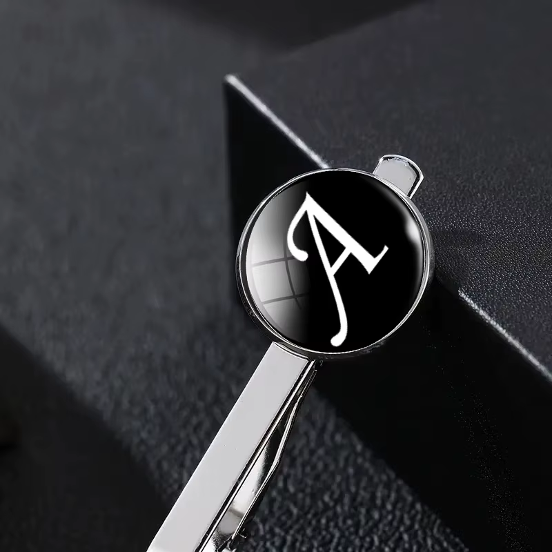Mode noir 26 lettres de l'alphabet verre Cabochon pinces à cravate personnalité nom initial bijoux hommes cravate broche costume accessoires Gif