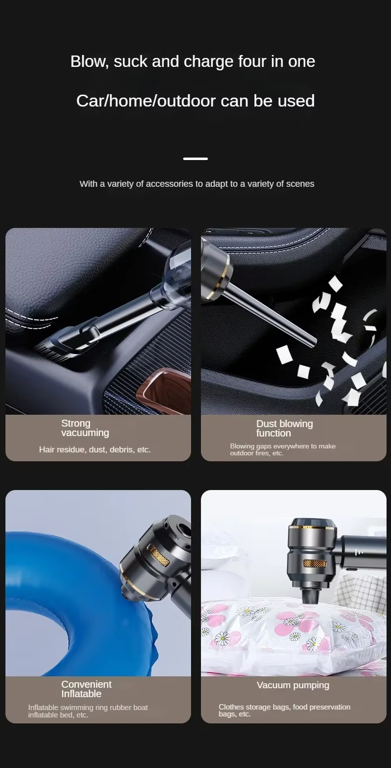 Aspirateur de voiture haute puissance, portable, sans fil, avec moteur sans balais, machine de nettoyage puissante, souffleur d'air pour appareils ménagers