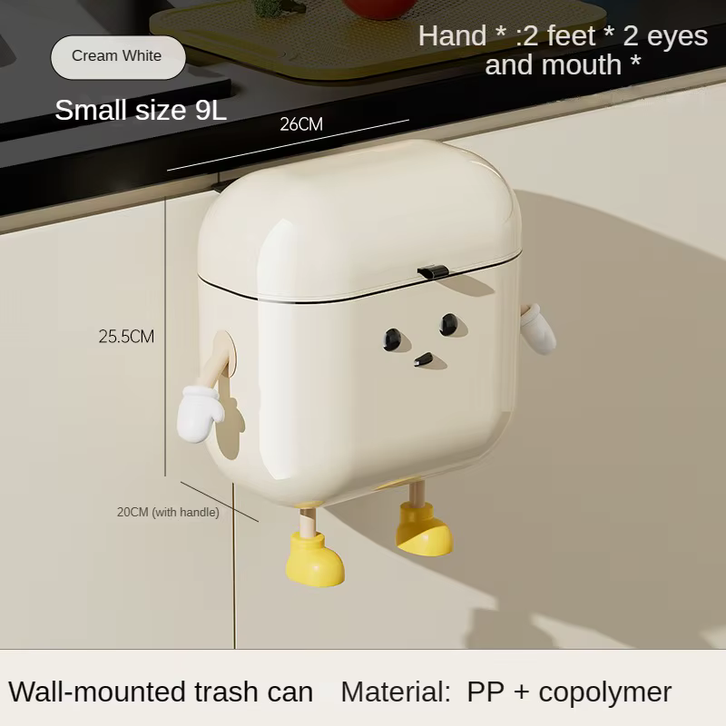 Poubelle murale DIY 9L/12L couleur crème avec couvercle pour déchets alimentaires et salle de bain