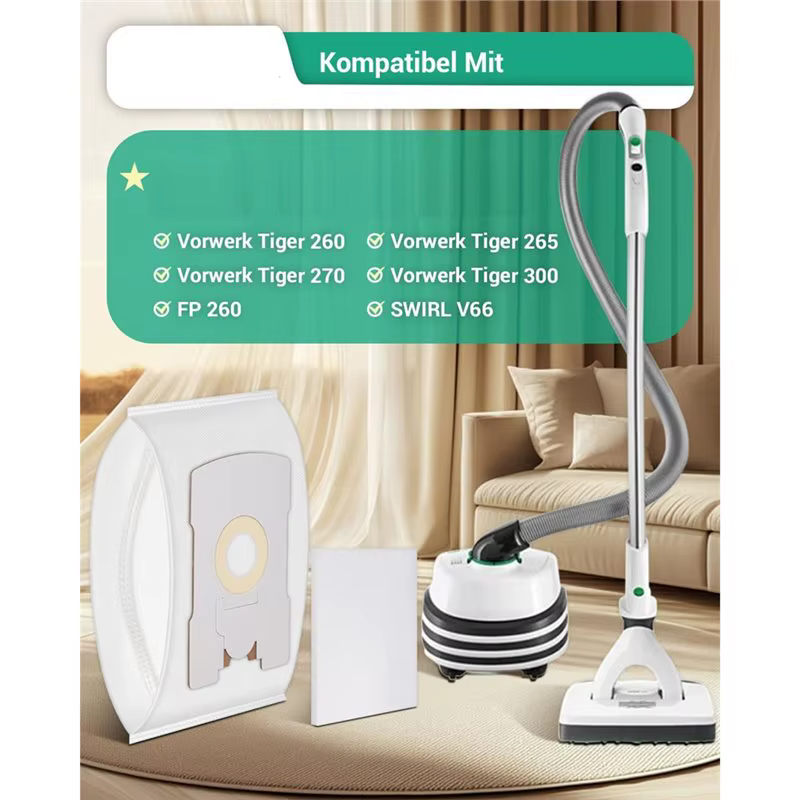 B59B, lot de 10 sacs pour aspirateur, compatibles avec les modèles Vorwerk Kobold VT265, VT270, VT300 et FP300, avec 2 filtres.