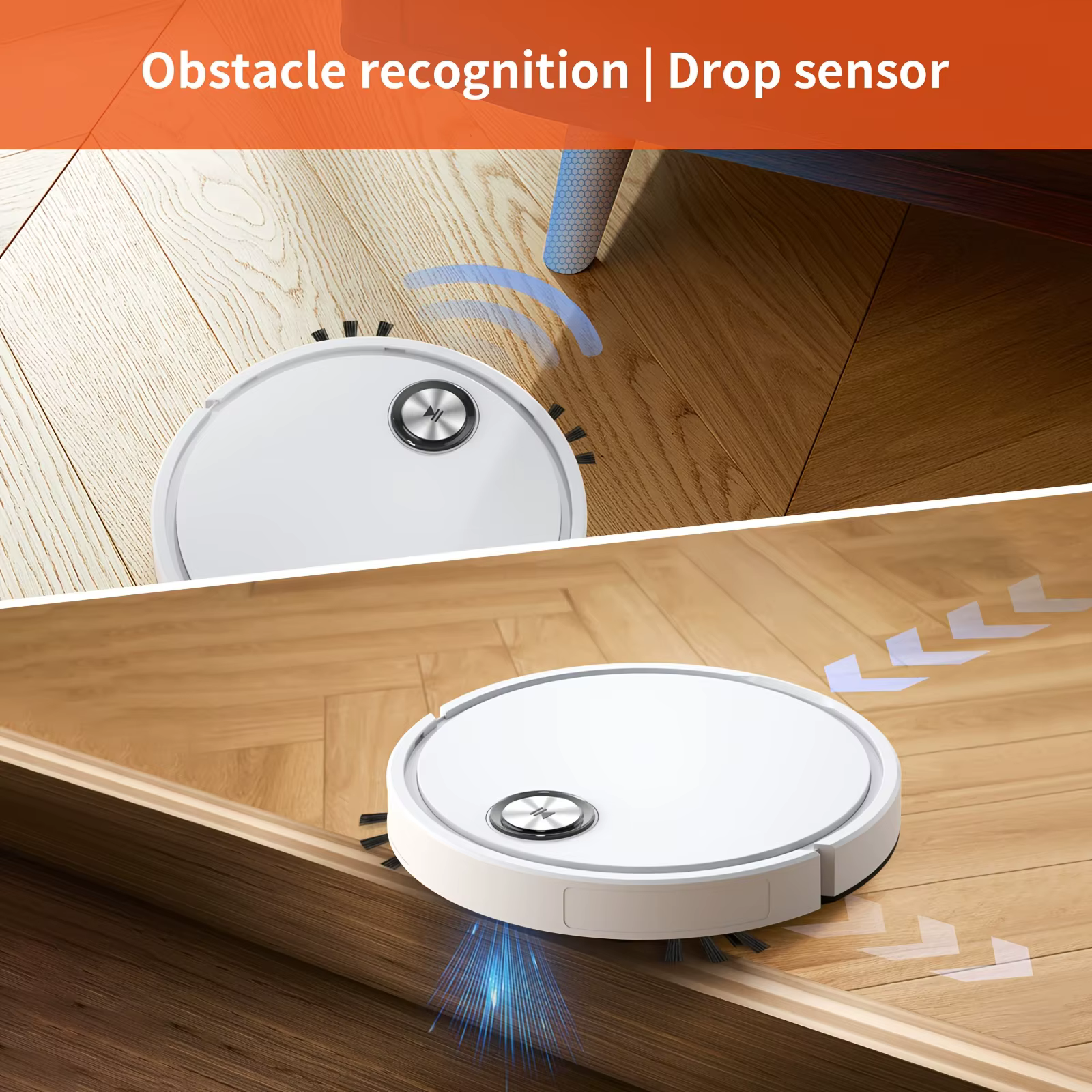 Robot aspirateur et serpillière combinés, aspirateur robot 2 en 1 avec application/télécommande, forte aspiration, fin, idéal pour les sols durs, les poils d'animaux