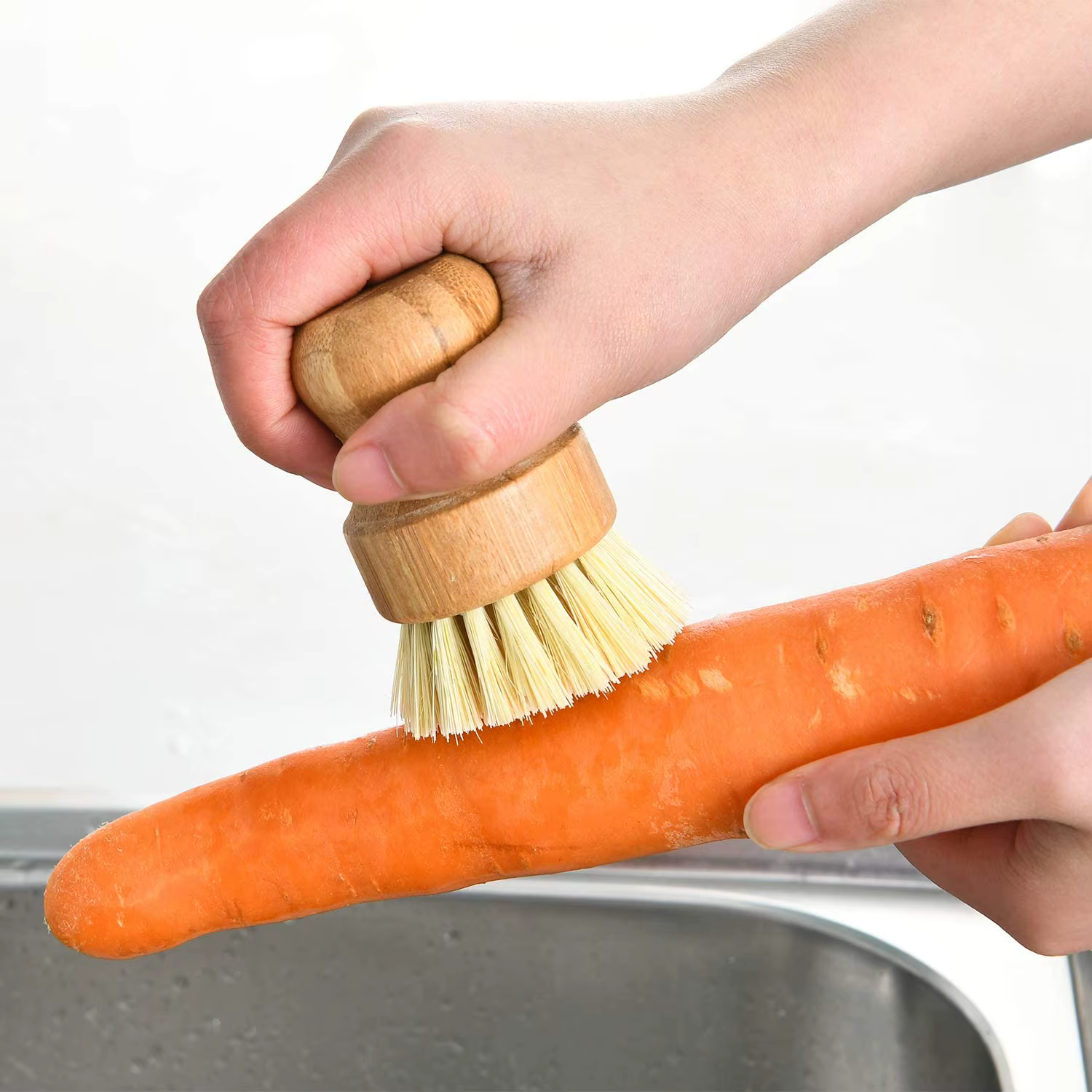 Leeseph Brosses à récurer la vaisselle en bambou, épurateurs de nettoyage en bois de cuisine pour laver la casserole/casserole en fonte, poils en sisal naturel