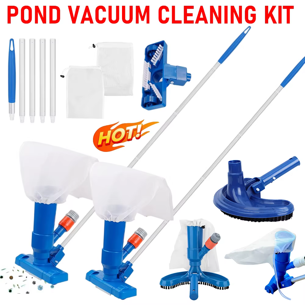 Kit de nettoyage de bassin portable professionnel avec brosse, poignée, tête d'aspiration désinfectante et filet filtrant pour piscine