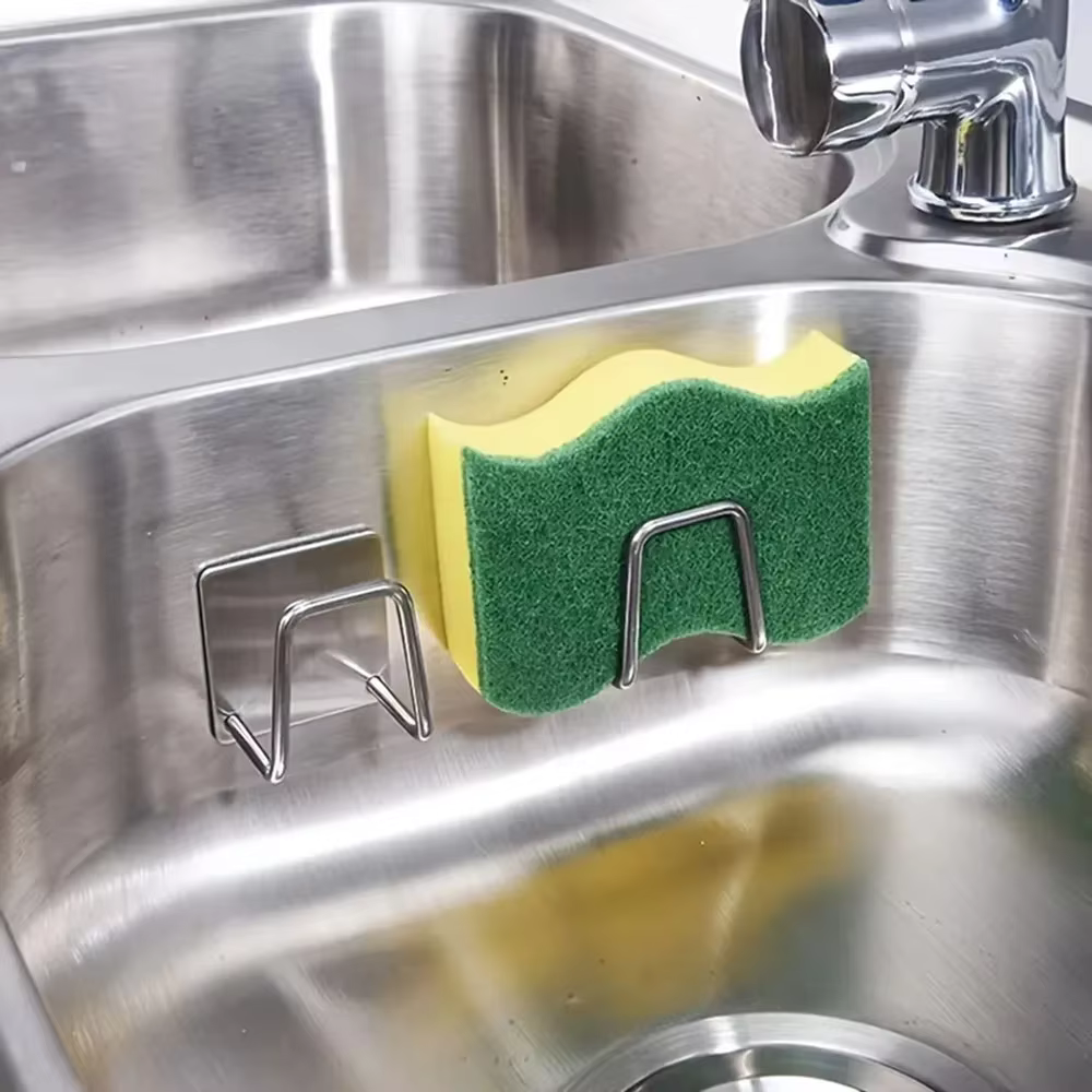 Support d'éponge pour évier de cuisine, 1 à 2 pièces, support de rangement pour égouttoir, boule en fil d'acier inoxydable auto-adhésif, organisateur de brosse de chiffon, crochets muraux