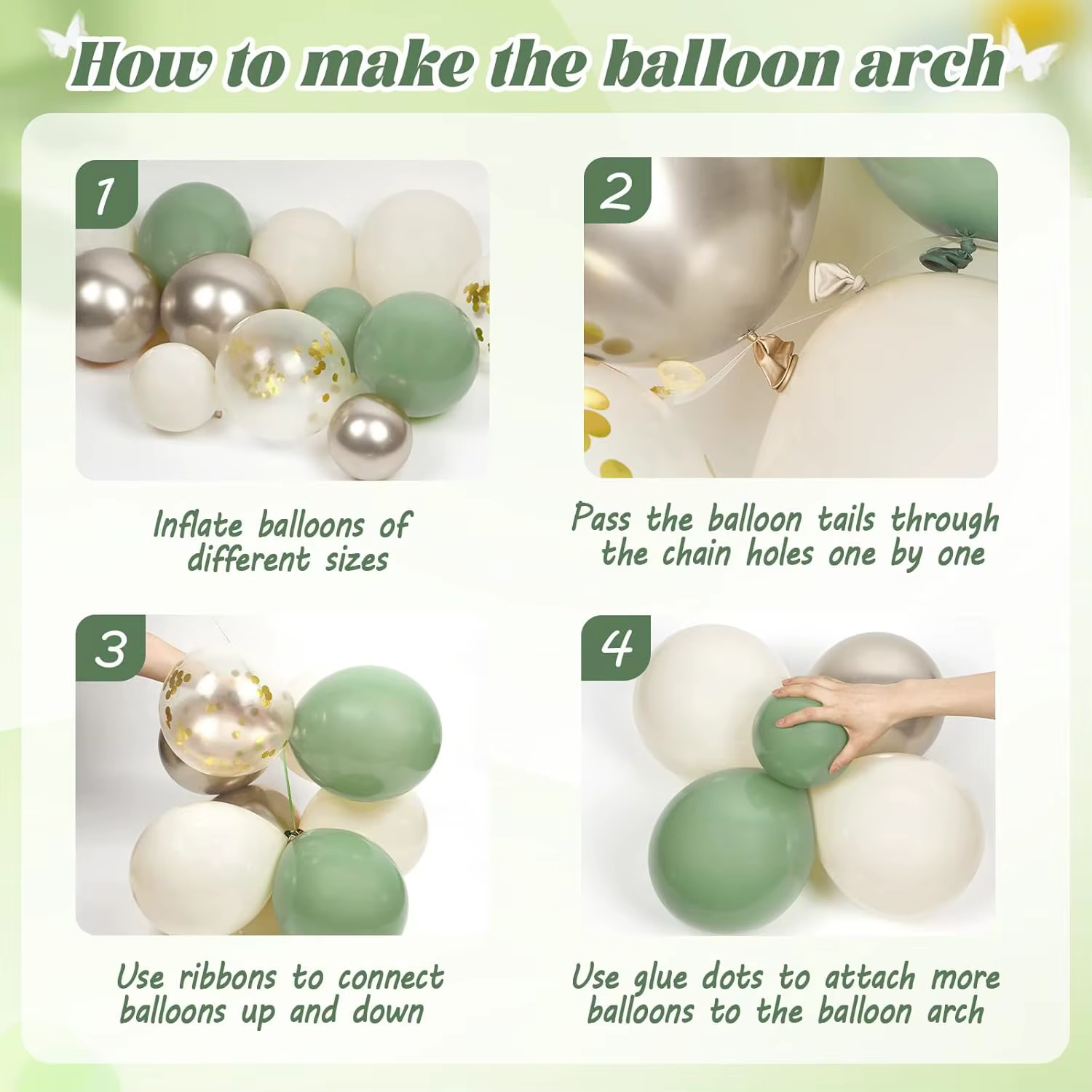  Kit de décorations d'anniversaire vert sauge : bannière joyeux anniversaire, rideaux à franges, décoration murale papillon et ensemble de ballons en aluminium pour femmes