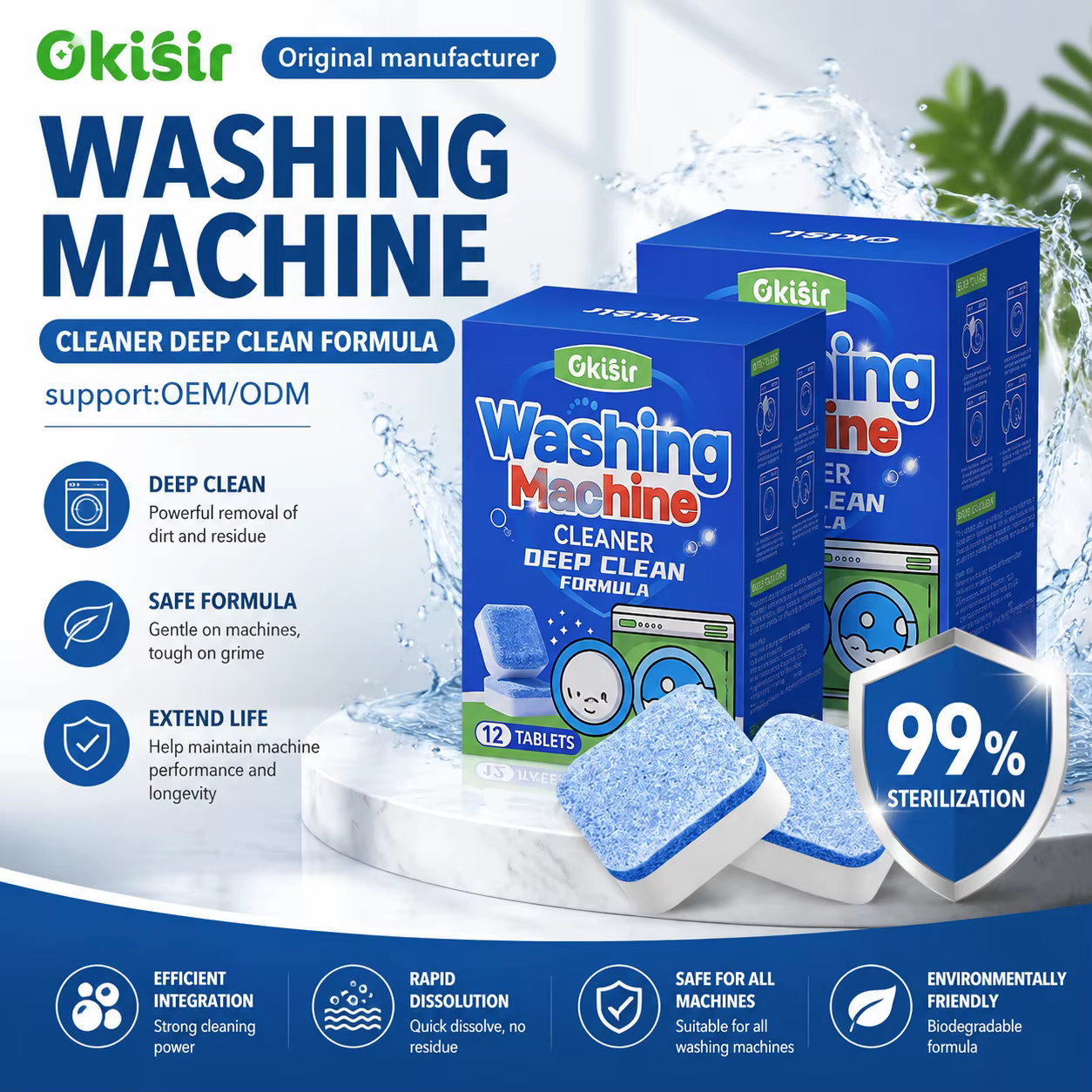 Tablette effervescente nettoyante pour lave-linge