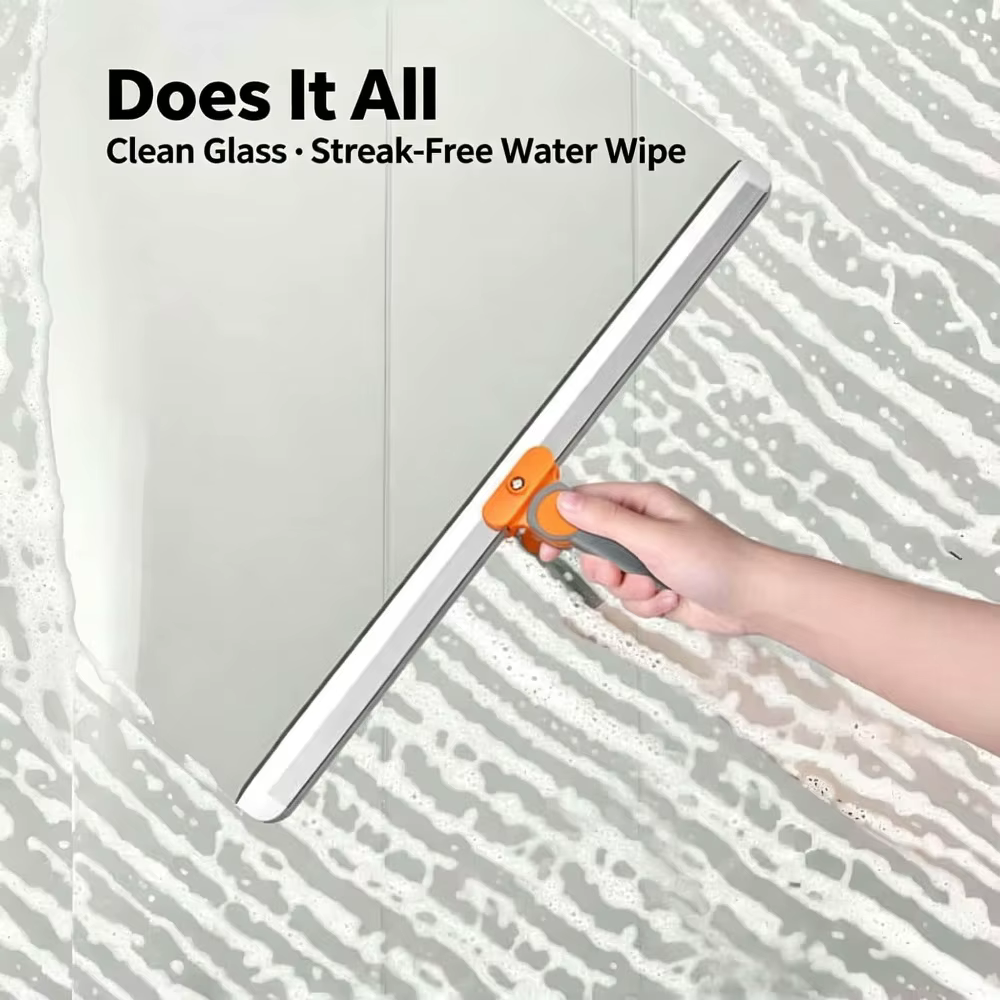 Balai serpillère télescopique multifonctionnel magique avec lame en silicone de 35-48 cm de large pour salle de bain, fenêtres, vitres, douche et dépoussiéreur de cuisine