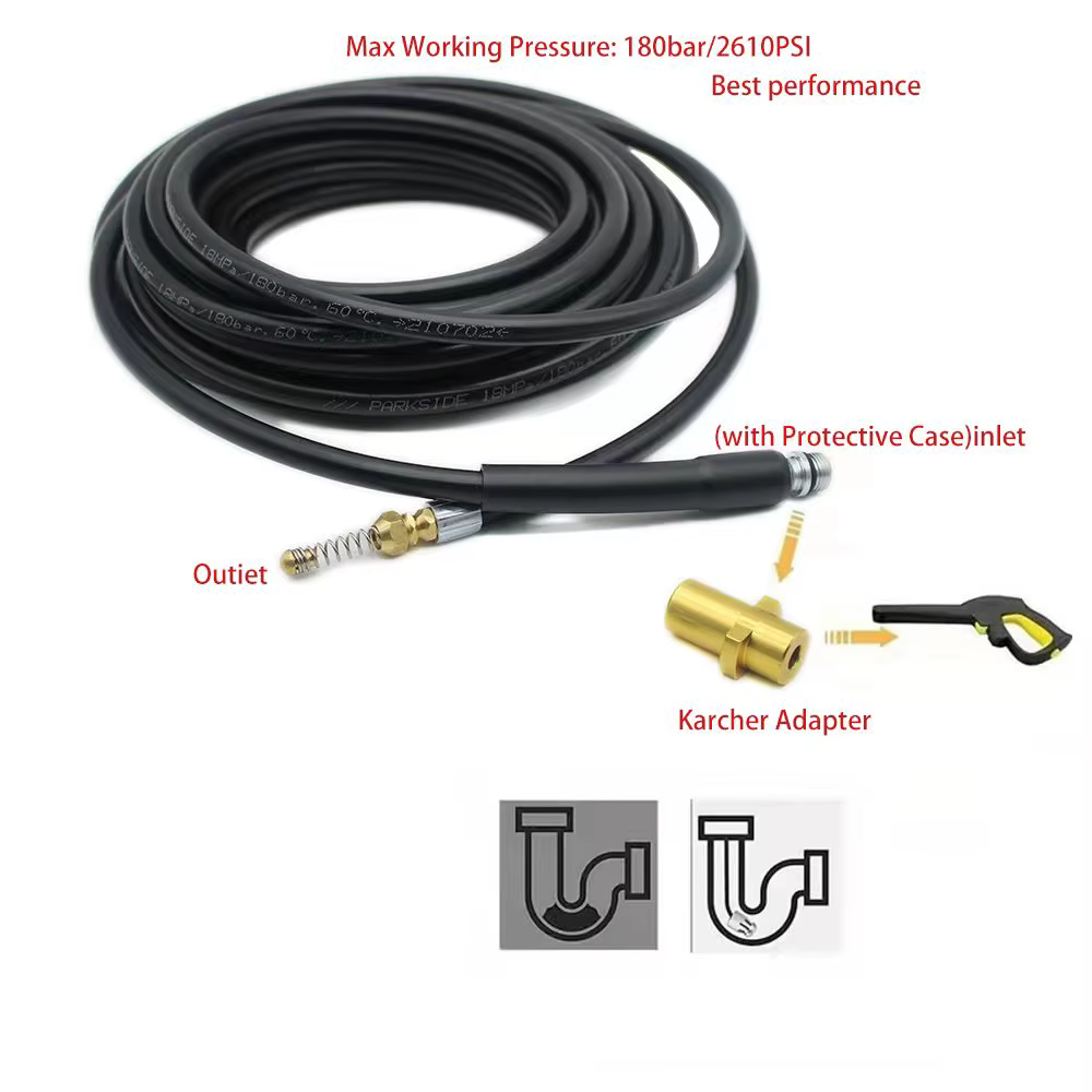 Kit de nettoyage de tuyau d'évacuation des eaux usées avec adaptateur pour nettoyeurs haute pression Karcher K2 K3 K4 K5 K6 K7, buse de lavage de voiture