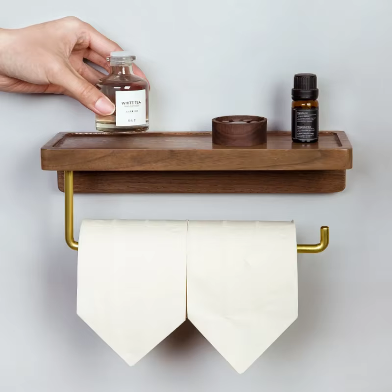 Porte-rouleau de papier toilette mural en bois