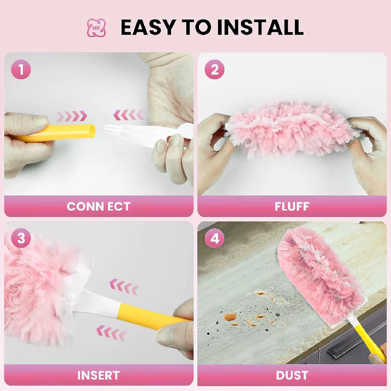 Plumeau à poussière compatible avec la tête de dépoussiérage Swiffer 360, rose