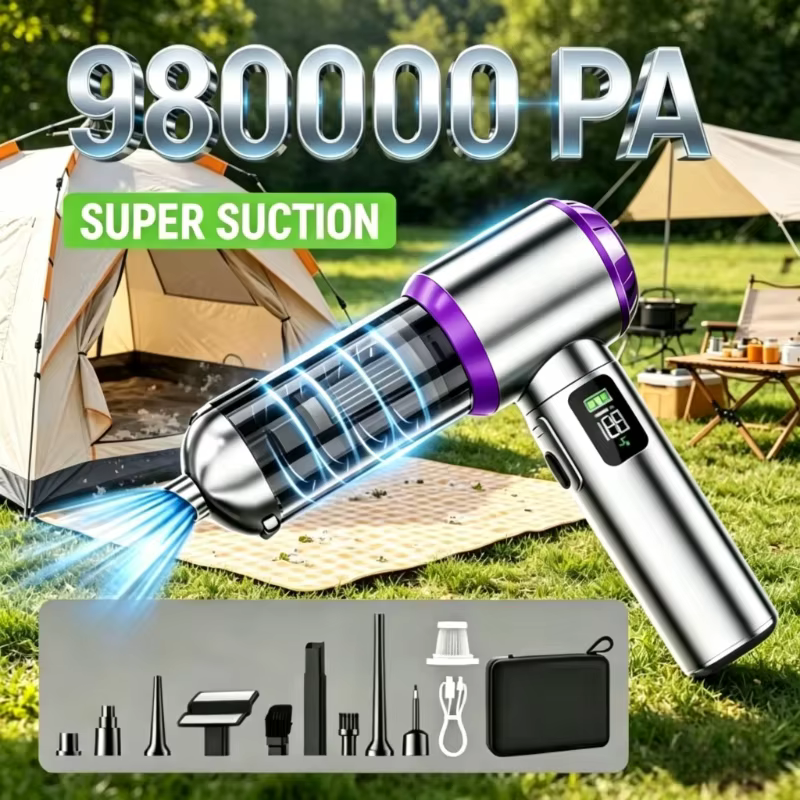 Aspirateur de voiture haute puissance, portable, sans fil, avec moteur sans balais, machine de nettoyage puissante, souffleur d'air pour appareils ménagers