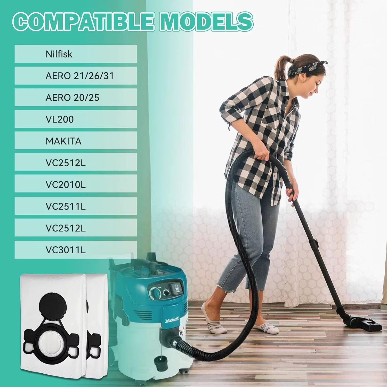 Sacs d'aspirateur compatibles avec MAKITA VC2000L VC2010L VC2012L VC2511L VC2512L VC3011L VC3012L VC3511L